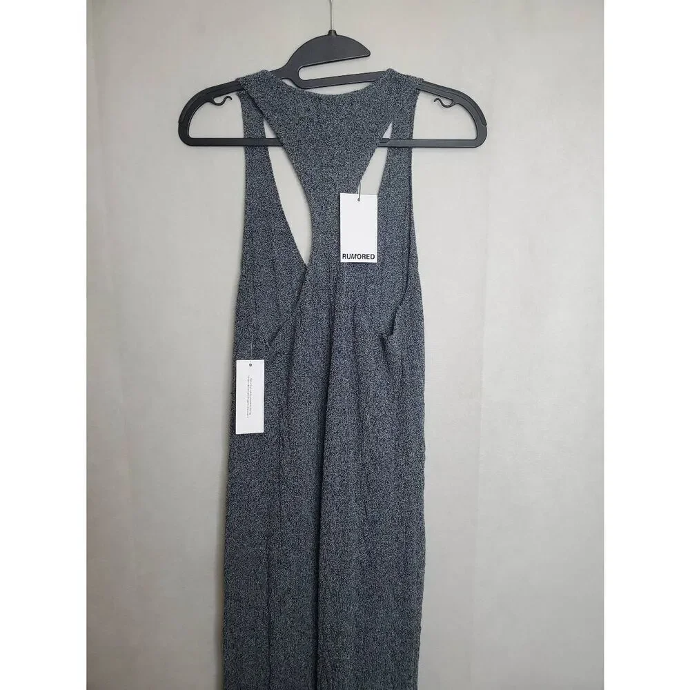 Rumored Lakeville Cable Knit Scoop Neck Racerback Maxi Dress in Smoke Heather